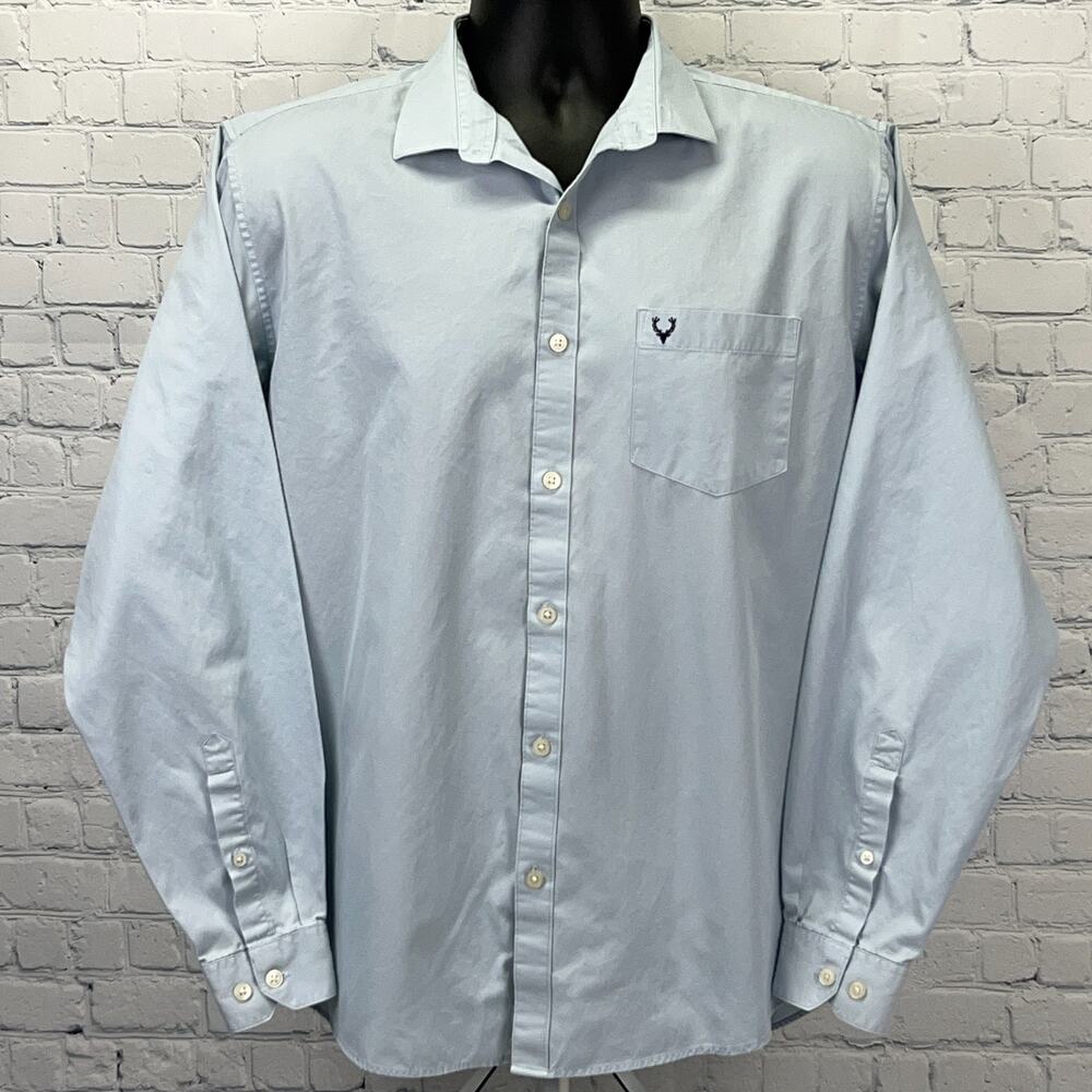 Allen Solly Blue Button Up Shirt Size 42 L Large Long Sleeve Pocket Stag Logo